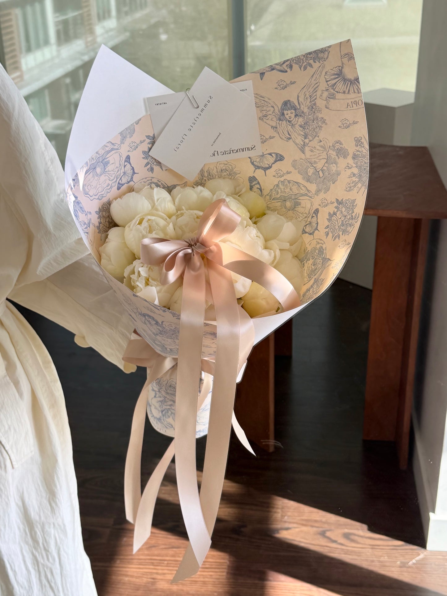 Peony Bouquet with card paper wrapping