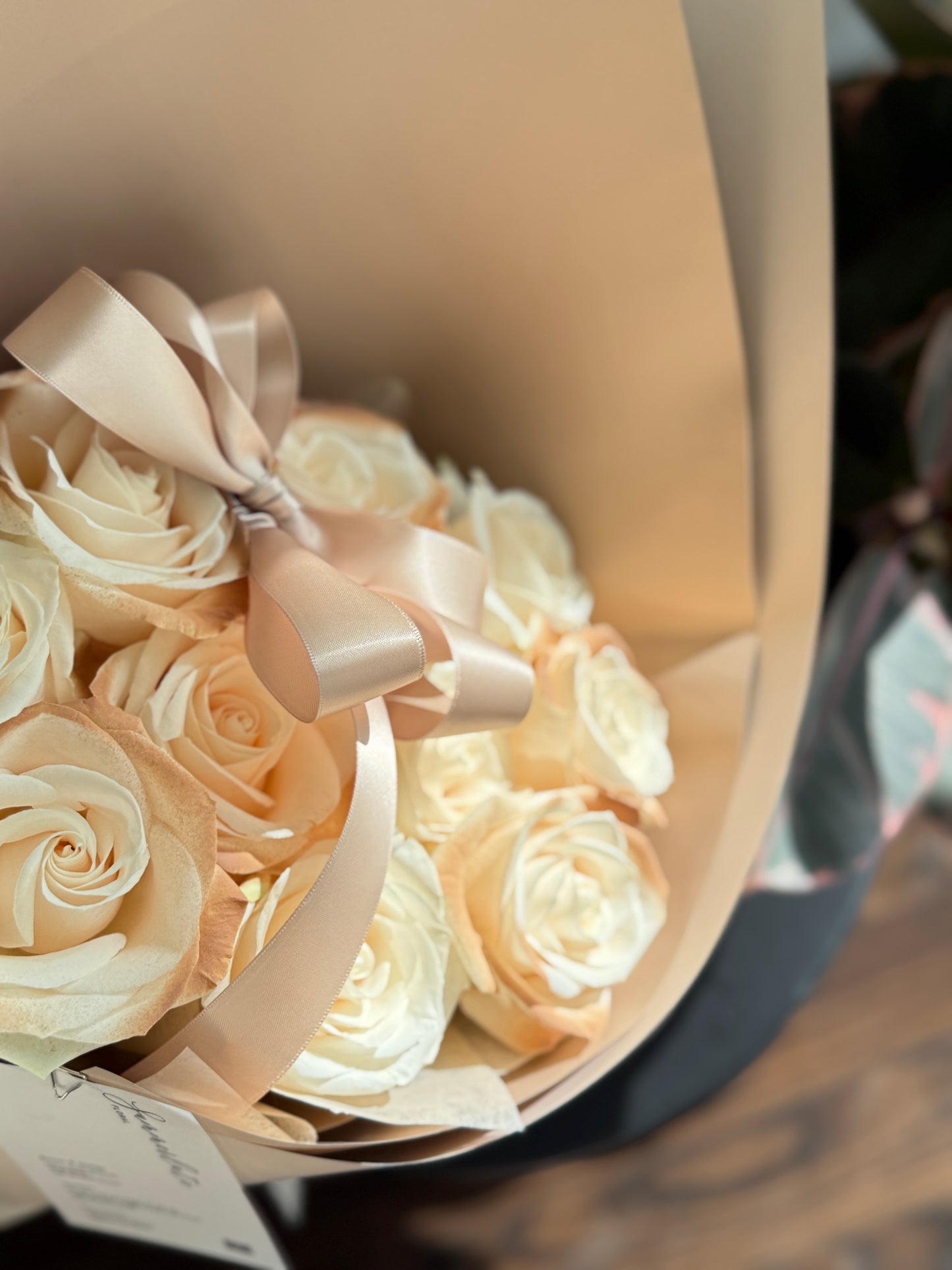 Tinted Cappuccino Rose Bouquet with Ribbon