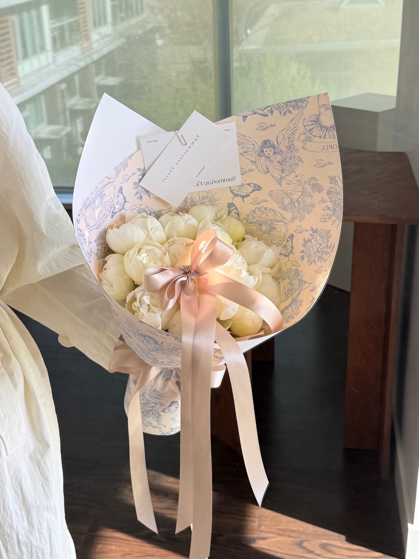 Peony Bouquet with card paper wrapping