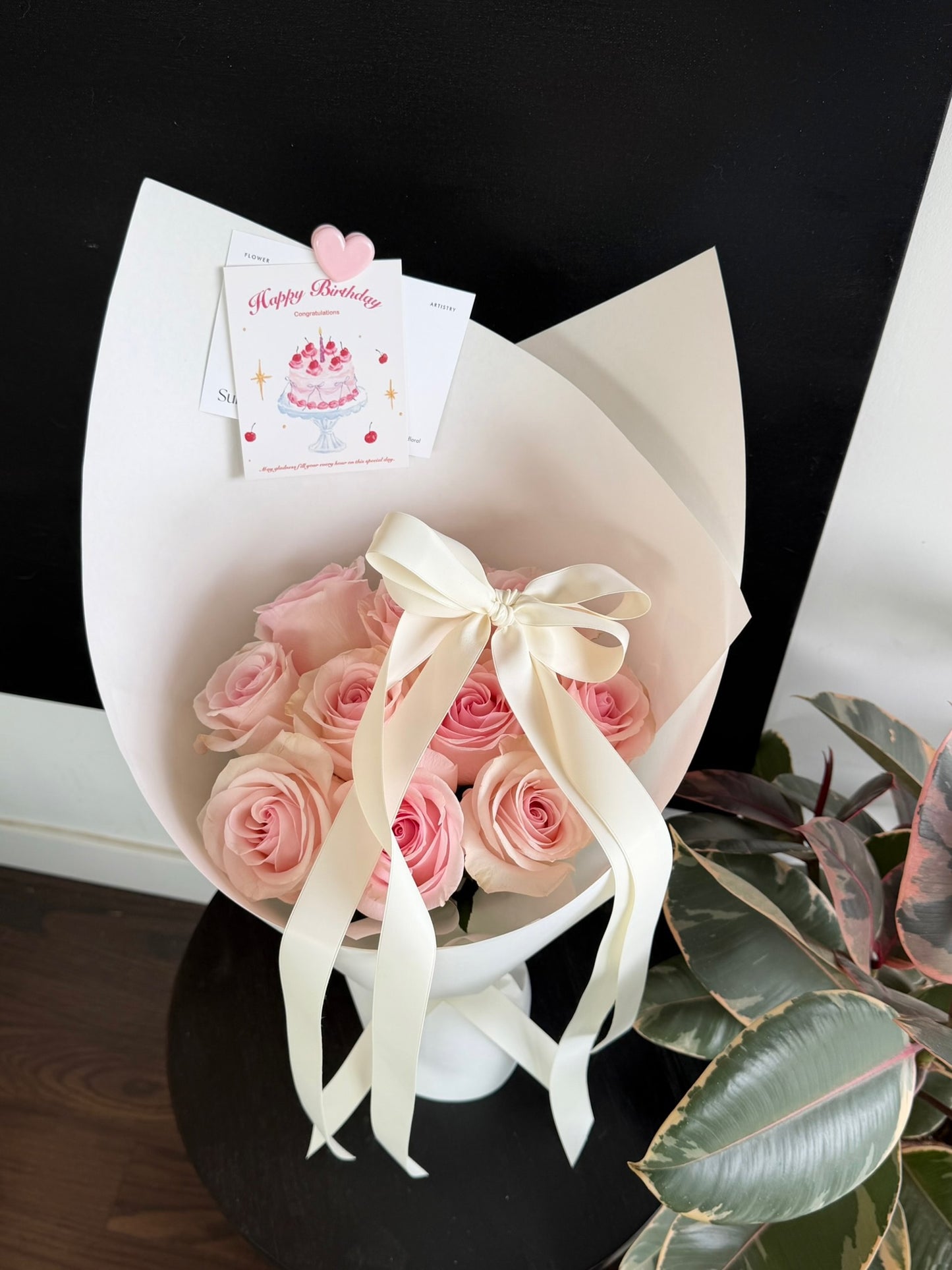 Card Wrapping Rose Bouquet with Bow Tie