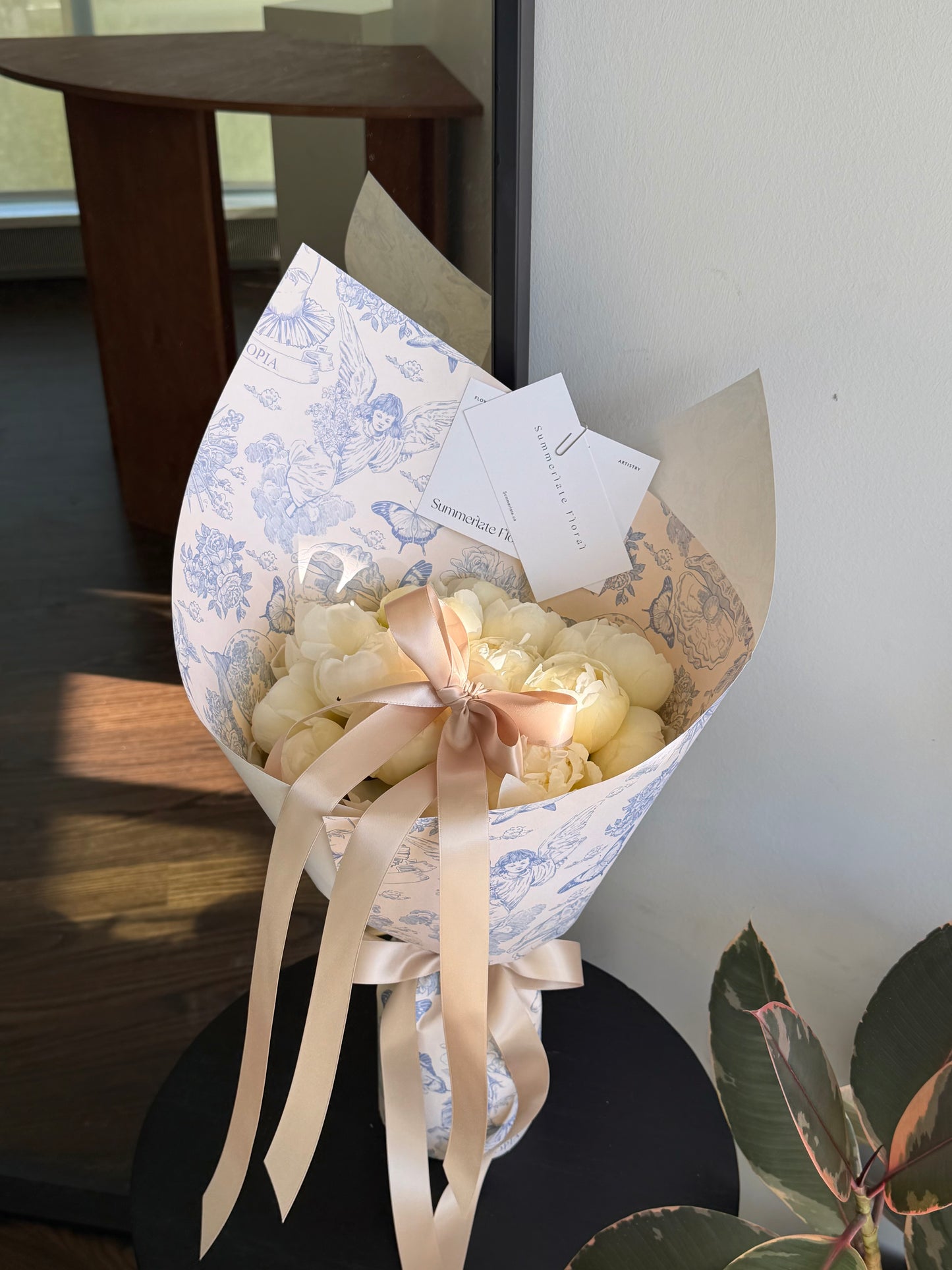 Peony Bouquet with card paper wrapping