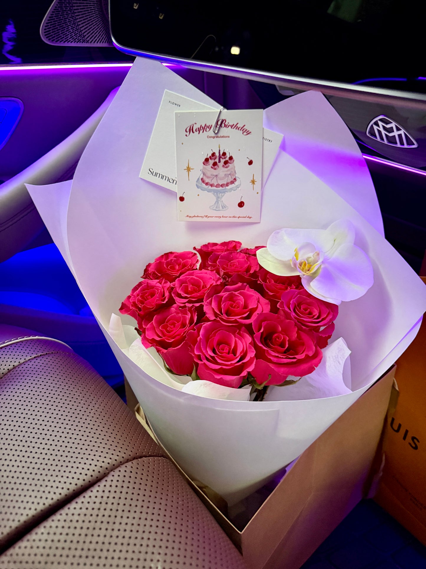 Hot Pink Rose Bouquet with Orchid