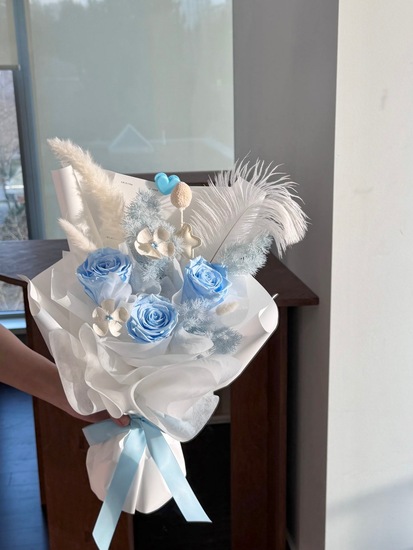 Sky Blue Preserved Flower Bouquet