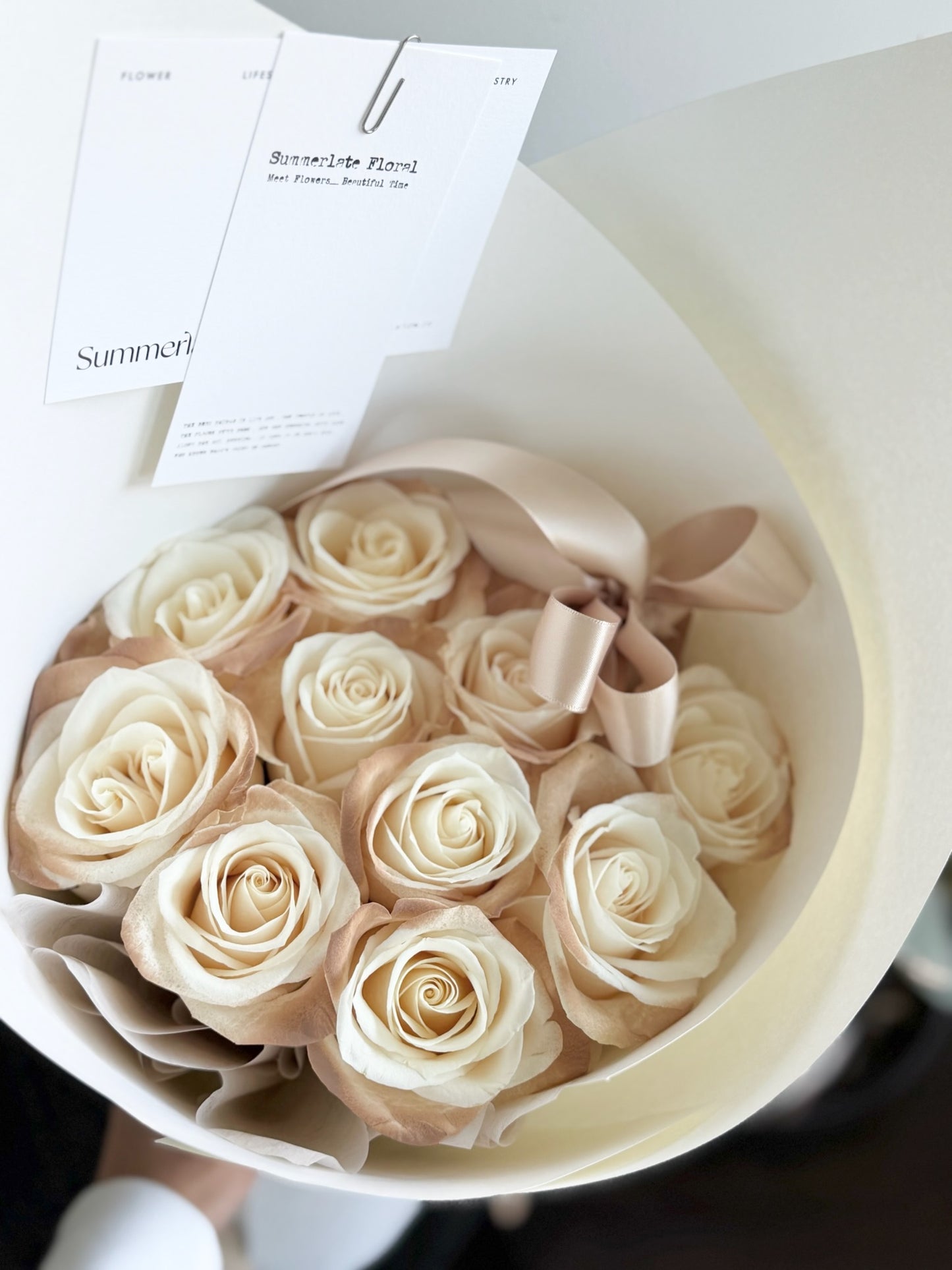 Tinted Cappuccino Rose Bouquet with Ribbon