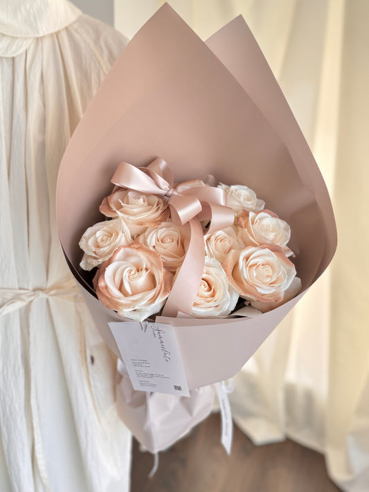 Tinted Cappuccino Rose Bouquet with Ribbon