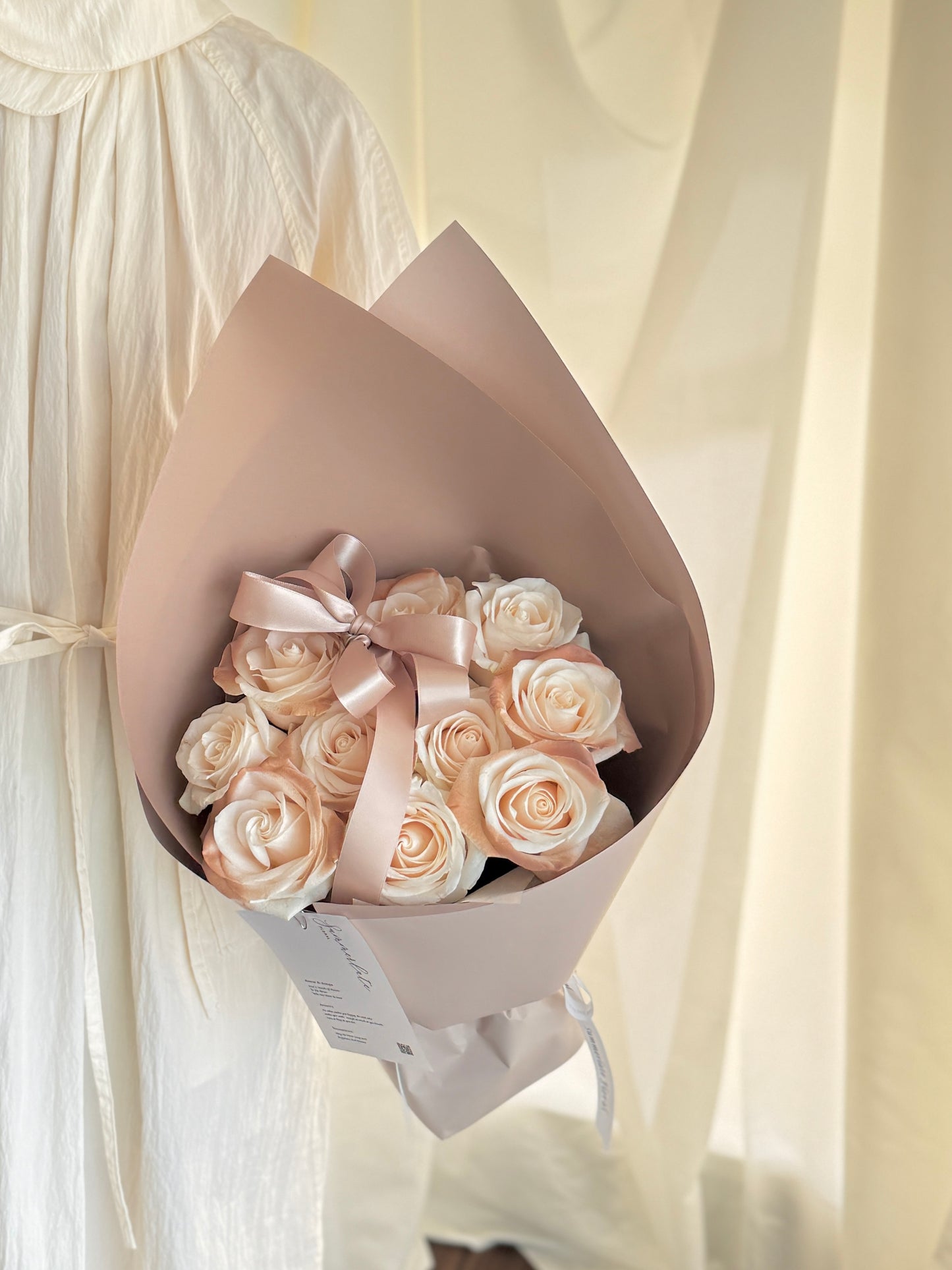 Tinted Cappuccino Rose Bouquet with Ribbon