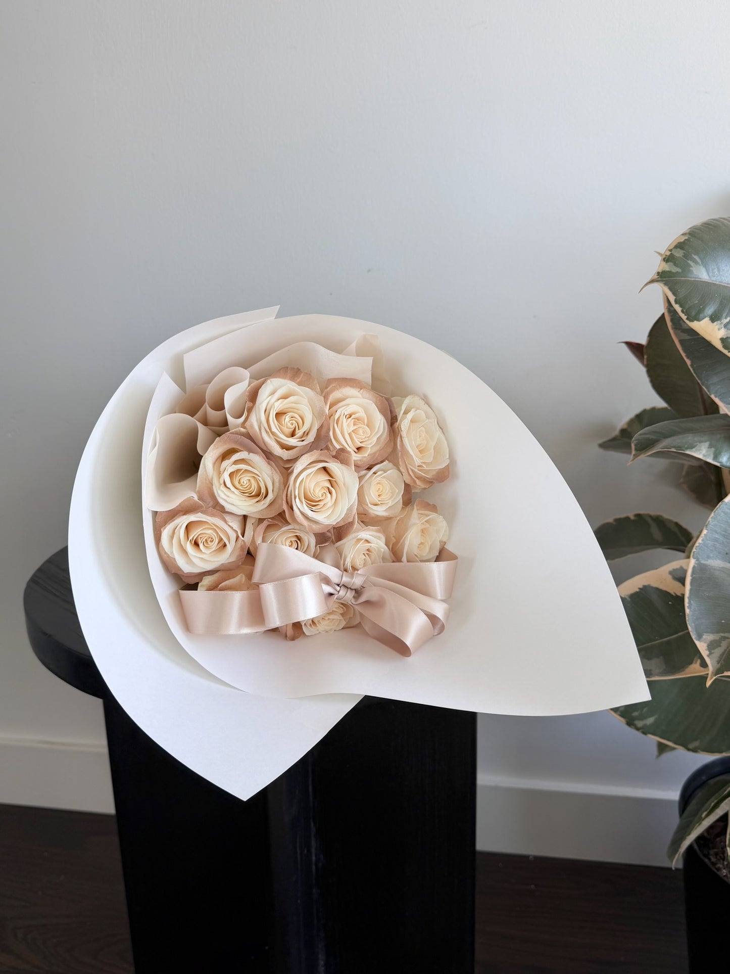Tinted Cappuccino Rose Bouquet with Ribbon