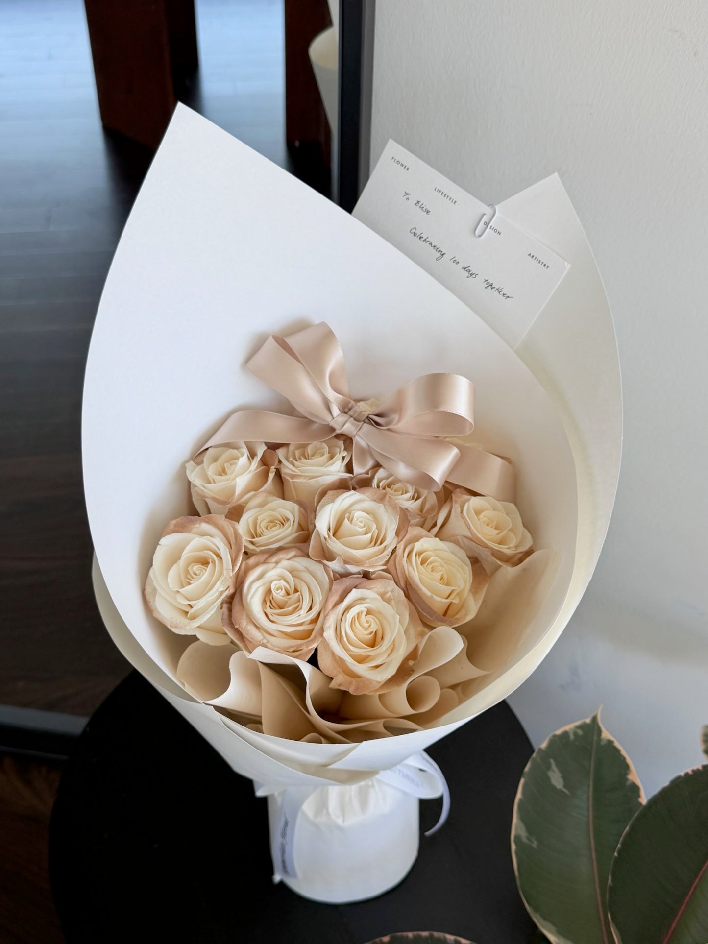 Tinted Cappuccino Rose Bouquet with Ribbon
