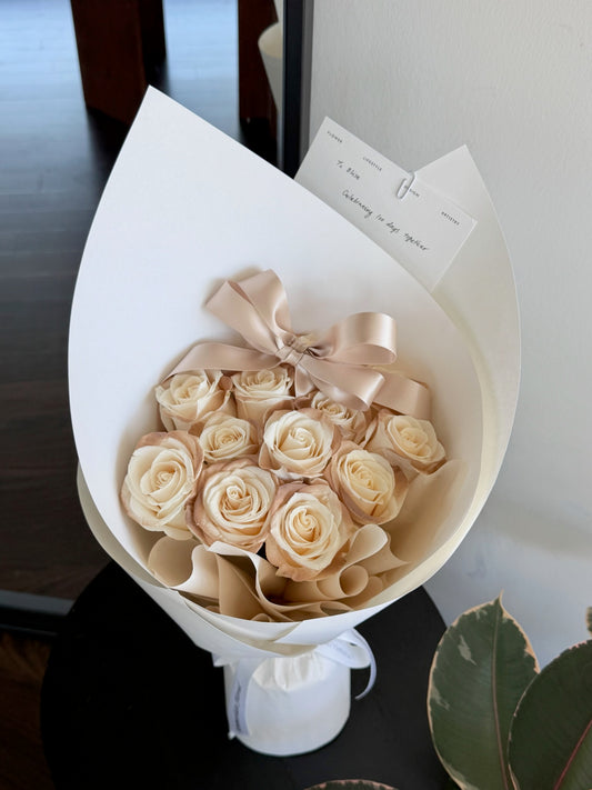 Tinted Cappuccino Rose Bouquet with Ribbon